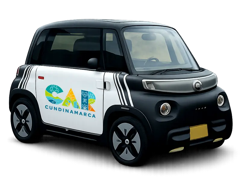 Carro Minicoms con publicidad de la CAR